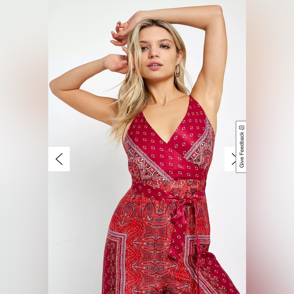 Free People Red Patterned Jumpsuit